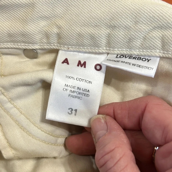 AMO Loverboy Distressed High Rise Denim in Vintage White Size 31 Button Fly - Picture 12 of 15